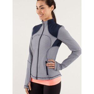 Lululemon Forme Jacket Womens Size 2 Navy Blue White Gingham Athletic Stretch